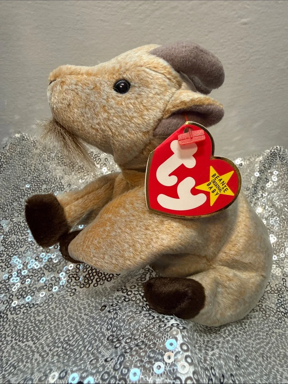 NWT Ty Plush Goatee the Goat Beanie Baby with Brown Accents